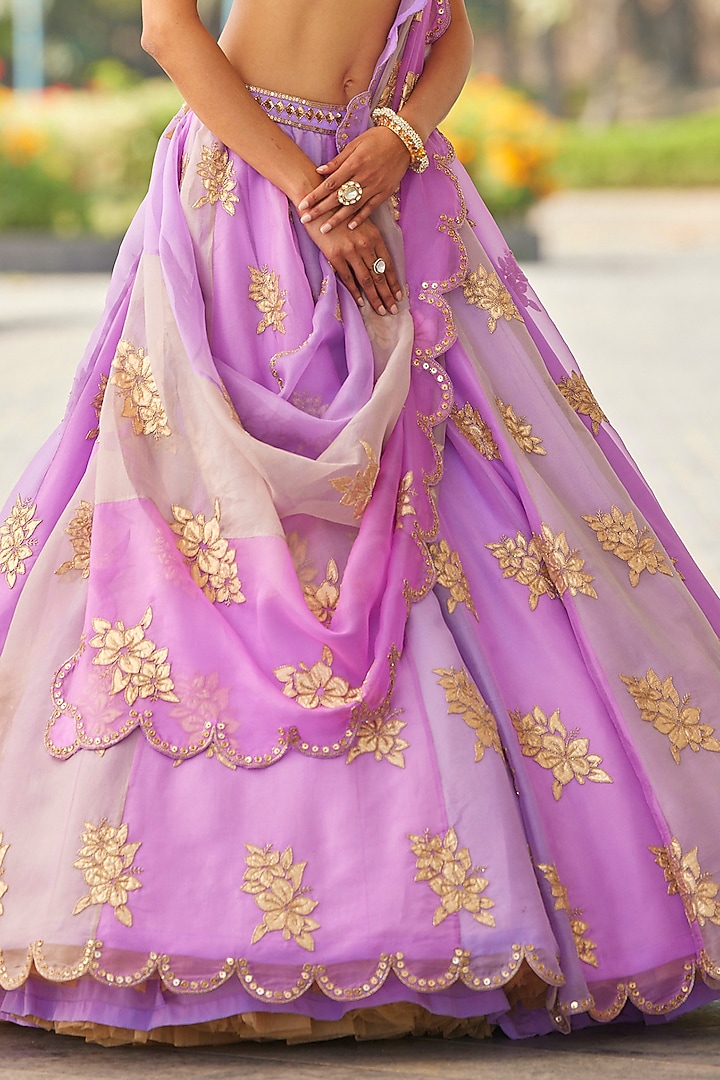 Mauve Organza Hand Embroidered Wedding Lehenga Set by Vvani by Vani Vats at Pernia's Pop Up Shop