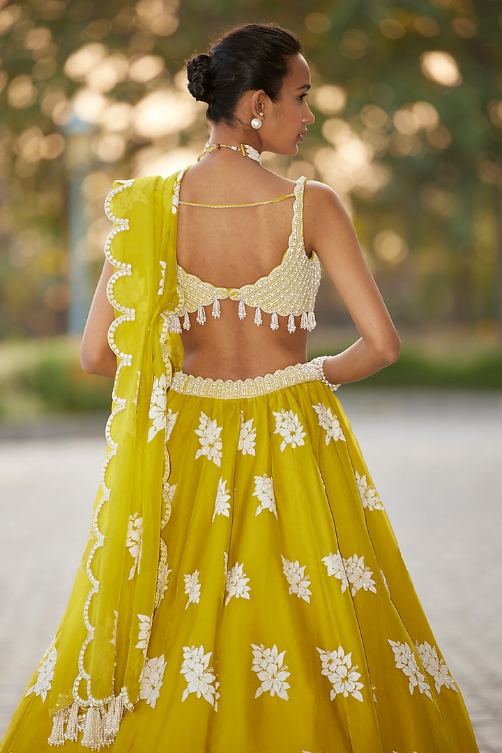 Moss Green Organza Hand Embroidered Wedding Lehenga Set by Vvani by Vani Vats at Pernia's Pop Up Shop