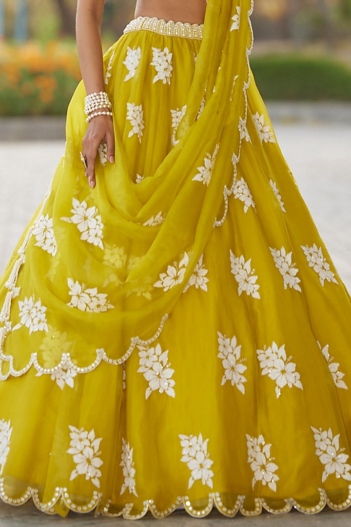 Moss Green Organza Hand Embroidered Wedding Lehenga Set by Vvani by Vani Vats at Pernia's Pop Up Shop