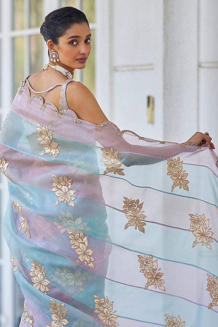 Ash Pink Organza Hand Embroidered Wedding Saree Set by Vvani by Vani Vats at Pernia's Pop Up Shop