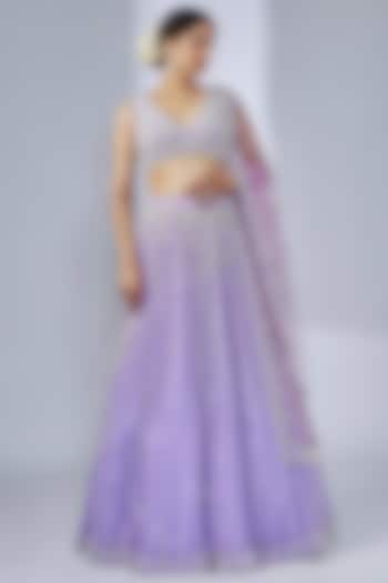 Lilac Georgette & Net Pearl Embellished Bridal Lehenga Set by Vvani By Vani Vats at Pernia's Pop Up Shop