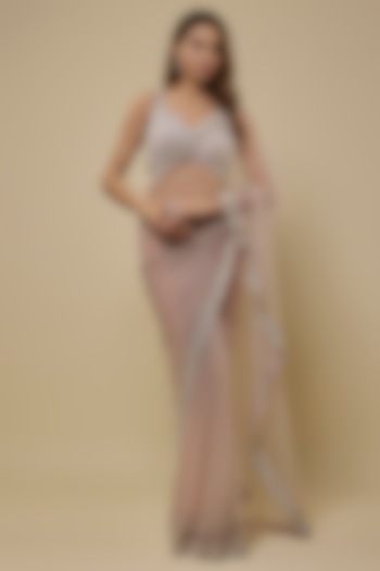 Ash Pink Net Wedding Saree Set by Vvani By Vani Vats at Pernia's Pop Up Shop