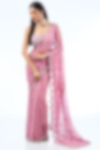 Onion Pink Georgette Wedding Saree Set by Vvani By Vani Vats at Pernia's Pop Up Shop