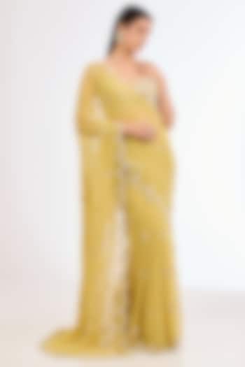 Fern Green Georgette Floral Wedding Saree Set by Vvani By Vani Vats at Pernia's Pop Up Shop