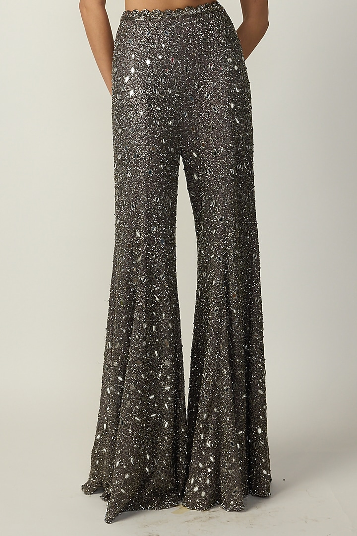 Metallic Grey Net Mirror Embroidered Bridal Sharara Set by Vvani by Vani Vats at Pernia's Pop Up Shop