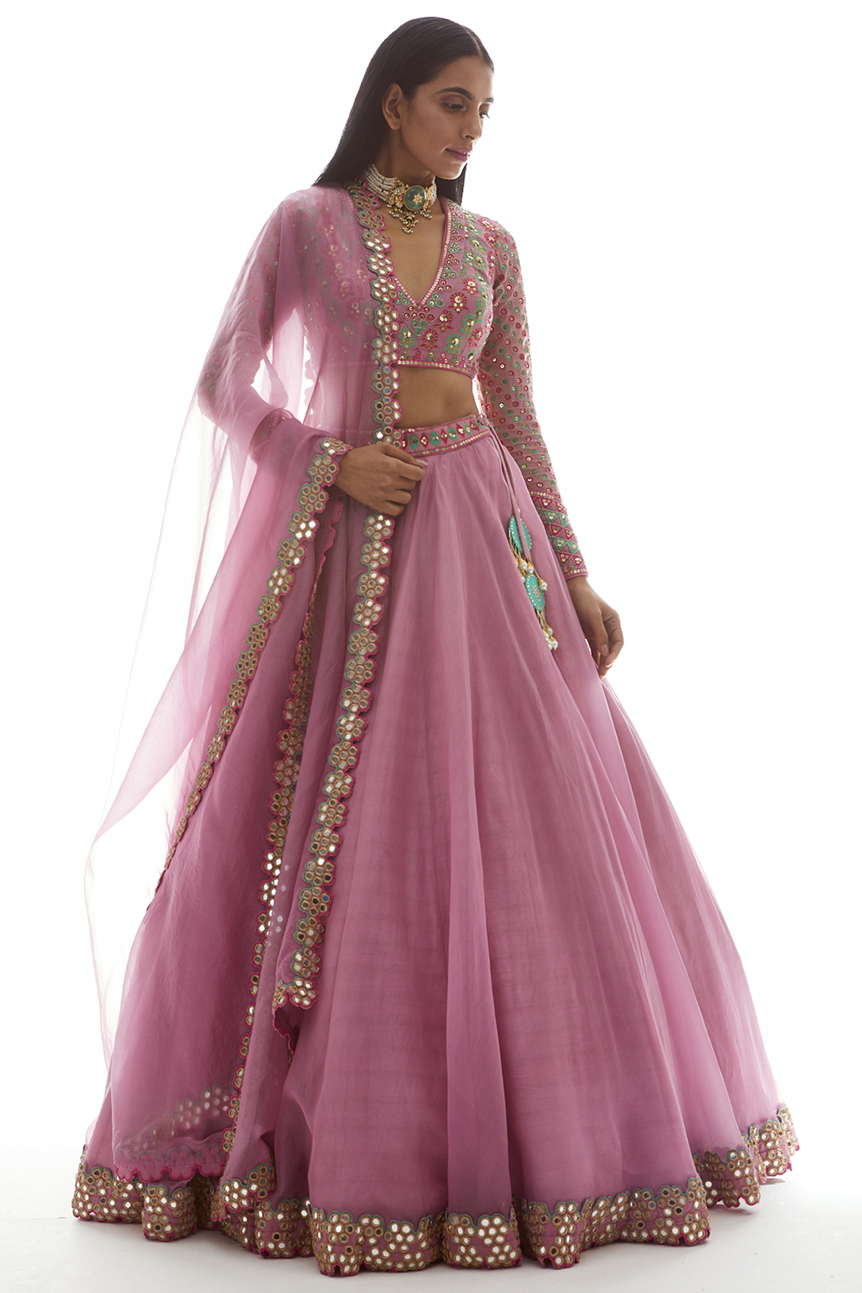 Dull Pink Embroidered Lehenga Set by Vvani by Vani Vats