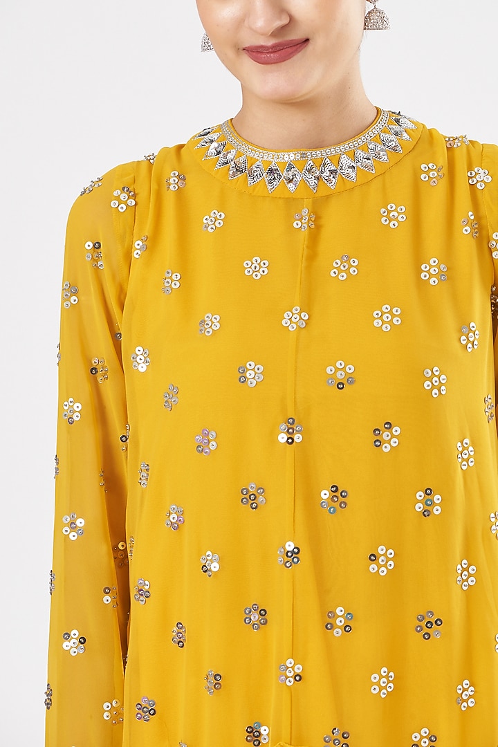 Dandelion Yellow Crepe Dhoti Set by Vvani By Vani Vats at Pernia's Pop Up Shop
