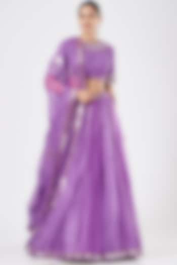 Catnip Purple Organza Cutwork Embroidered Wedding Lehenga Set by Vvani By Vani Vats at Pernia's Pop Up Shop
