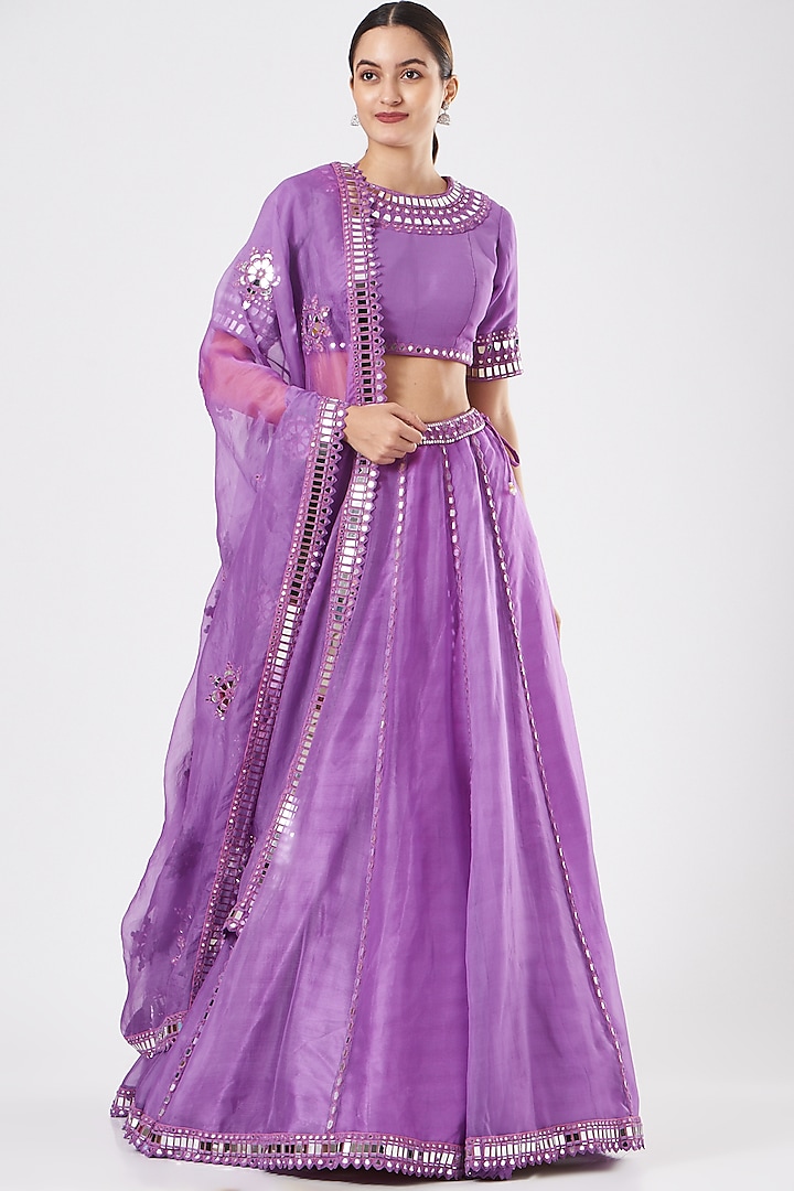 Catnip Purple Organza Cutwork Embroidered Wedding Lehenga Set by Vvani By Vani Vats at Pernia's Pop Up Shop