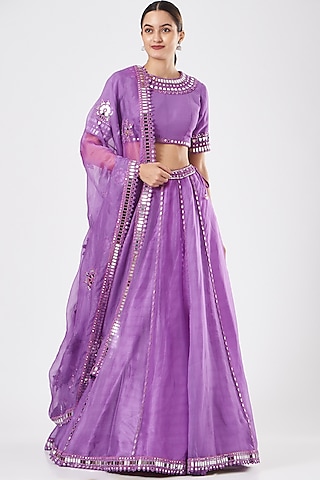 Catnip Purple Organza Cutwork Embroidered Lehenga Set by Vvani By Vani Vats