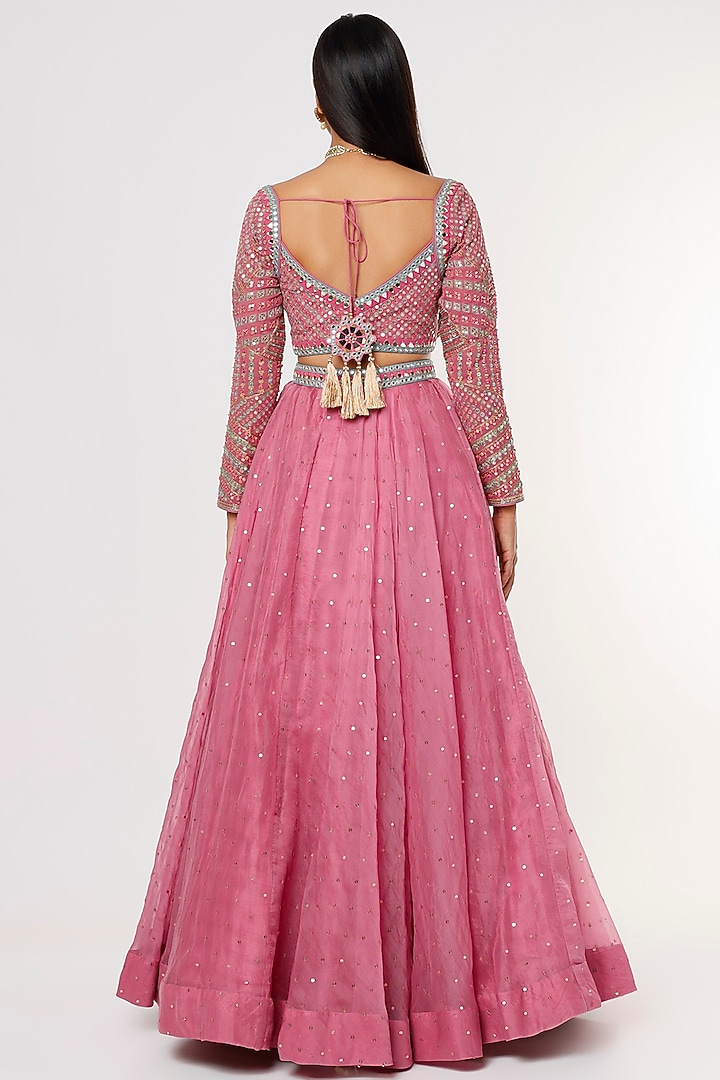 Pink Organza & Georgette Wedding Lehenga Set by Vvani by Vani Vats at Pernia's Pop Up Shop