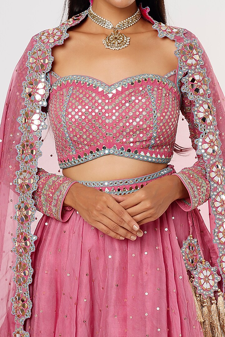 Pink Organza & Georgette Wedding Lehenga Set by Vvani by Vani Vats at Pernia's Pop Up Shop