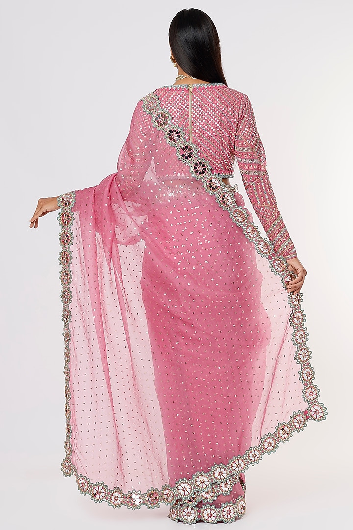 Dark Blush Embroidered Wedding Saree Set by Vvani by Vani Vats at Pernia's Pop Up Shop
