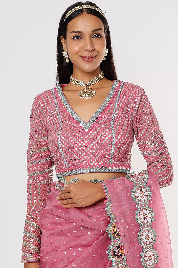 Dark Blush Embroidered Wedding Saree Set by Vvani by Vani Vats at Pernia's Pop Up Shop