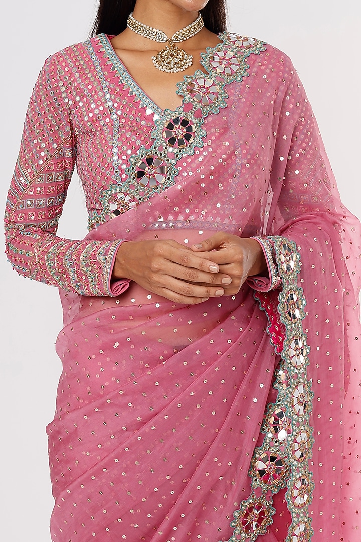 Dark Blush Embroidered Wedding Saree Set by Vvani by Vani Vats at Pernia's Pop Up Shop