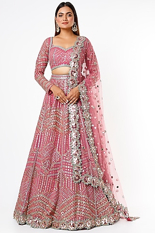 Pink Georgette Lehenga Set by Vvani By Vani Vats