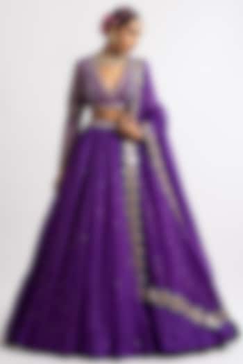 Purple Silk Organza Hand Embroidered Wedding Lehenga Set by Vvani By Vani Vats at Pernia's Pop Up Shop
