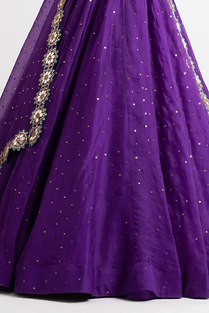 Purple Silk Organza Hand Embroidered Wedding Lehenga Set by Vvani By Vani Vats at Pernia's Pop Up Shop