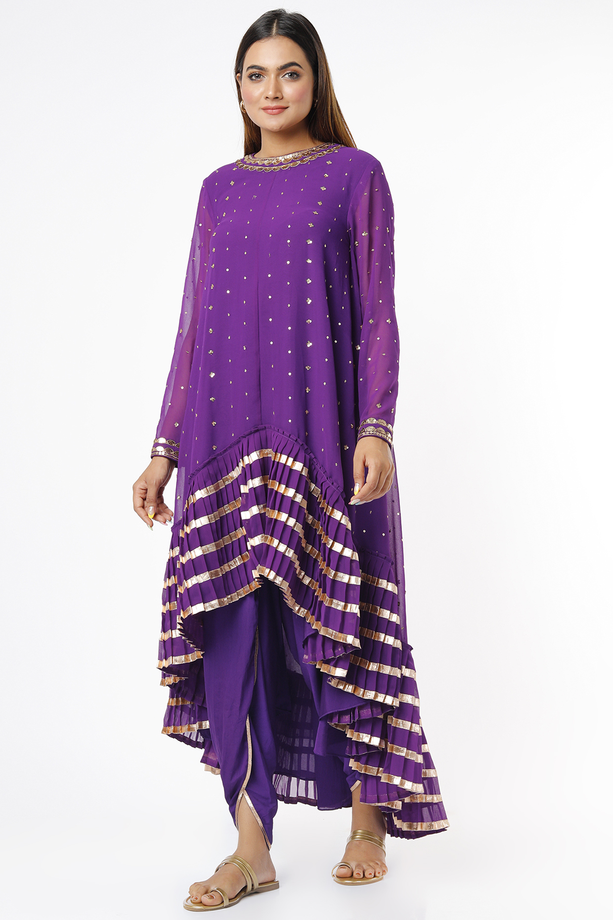 Purple Georgette Dhoti Set by Vvani By Vani Vats