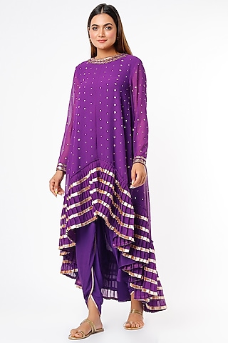 Purple Georgette Dhoti Set by Vvani By Vani Vats