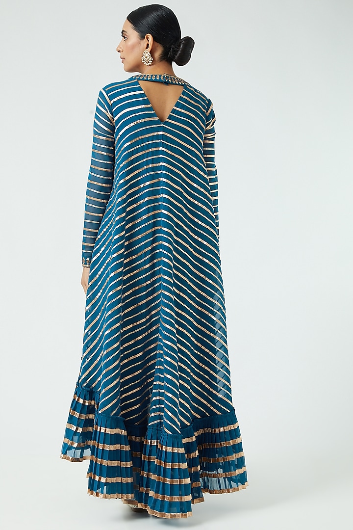 Peacock Blue High-Low Kurta Set by Vvani By Vani Vats at Pernia's Pop Up Shop