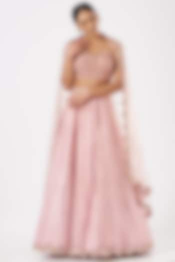 Powder Pink Net Wedding Lehenga Set by Vvani By Vani Vats at Pernia's Pop Up Shop