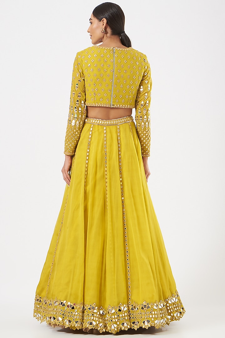 Mustard Organza Embroidered Wedding Lehenga Set by Vvani by Vani Vats at Pernia's Pop Up Shop