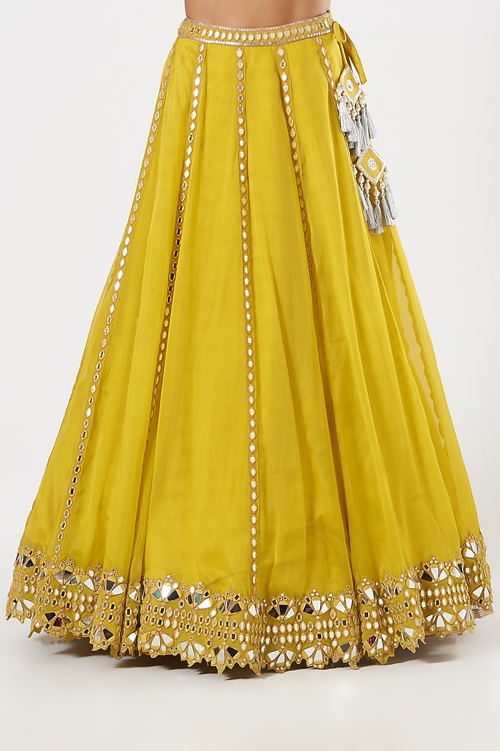 Mustard Organza Embroidered Wedding Lehenga Set by Vvani by Vani Vats at Pernia's Pop Up Shop