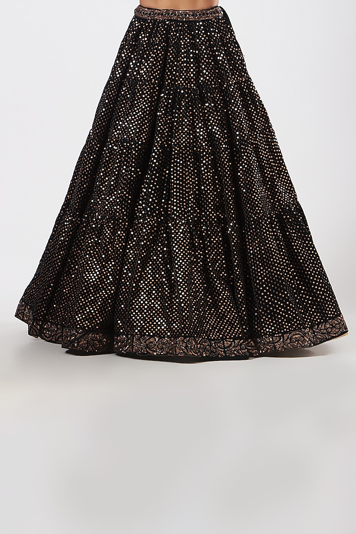 Deep Green Velvet Embroidered Bridal Lehenga Set by Vvani by Vani Vats at Pernia's Pop Up Shop