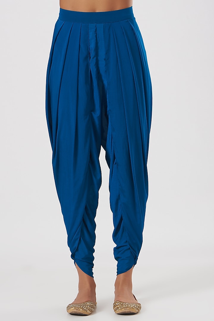 Peacock Blue Crepe Dhoti Set by Vvani by Vani Vats at Pernia's Pop Up Shop