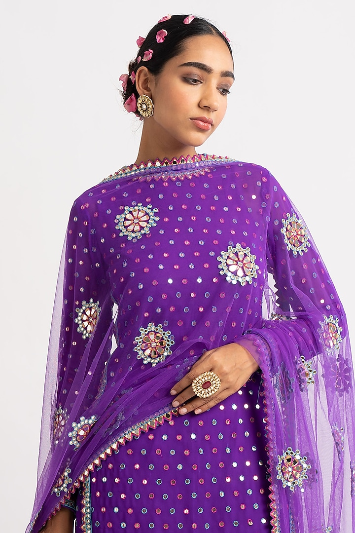 Purple Hand Embroidered Kurta Set by Vvani By Vani Vats at Pernia's Pop Up Shop