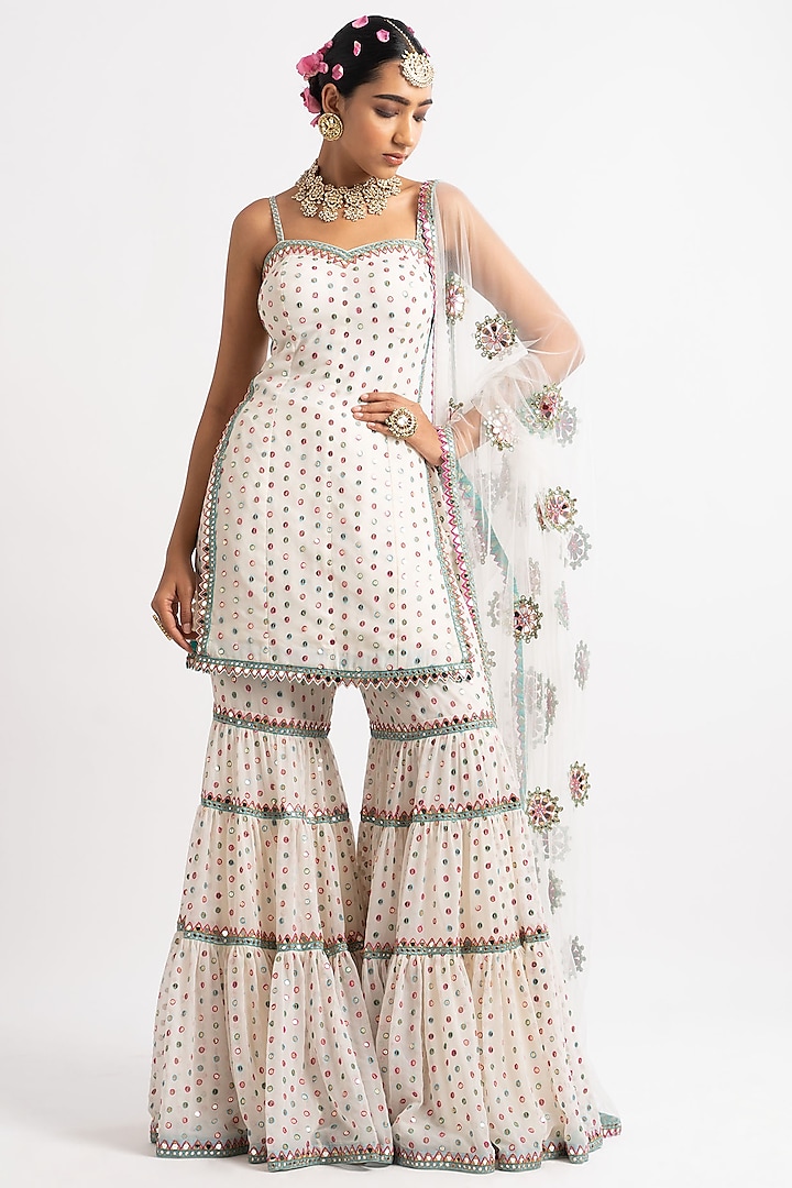 White Embroidered Wedding Sharara Set by Vvani By Vani Vats at Pernia's Pop Up Shop