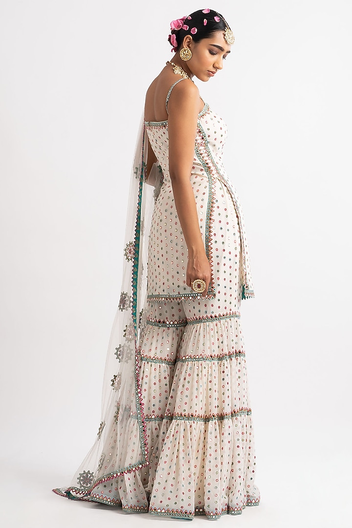 White Embroidered Wedding Sharara Set by Vvani By Vani Vats at Pernia's Pop Up Shop