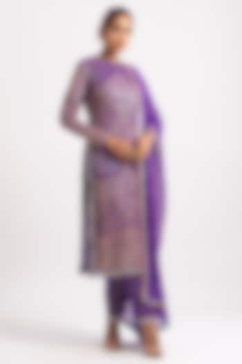 Purple Georgette Embroidered Kurta Set by Vvani By Vani Vats