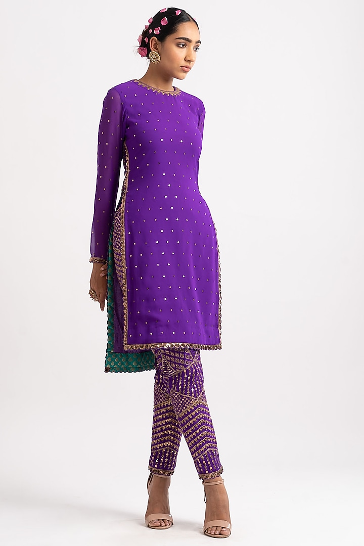 Purple Georgette Kurta Set by Vvani By Vani Vats at Pernia's Pop Up Shop