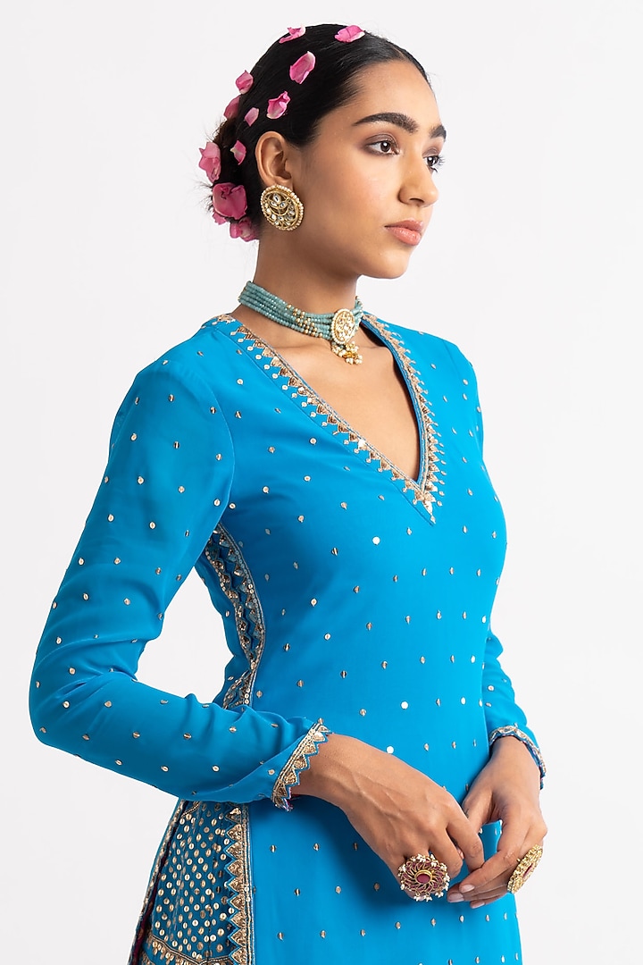 Firozi Georgette Kurta Set by Vvani By Vani Vats at Pernia's Pop Up Shop