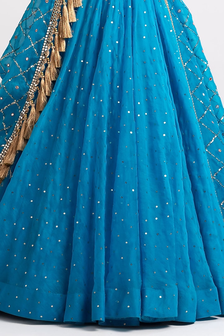 Firozi Silk Organza Hand Embroidered Wedding Lehenga Set by Vvani By Vani Vats at Pernia's Pop Up Shop