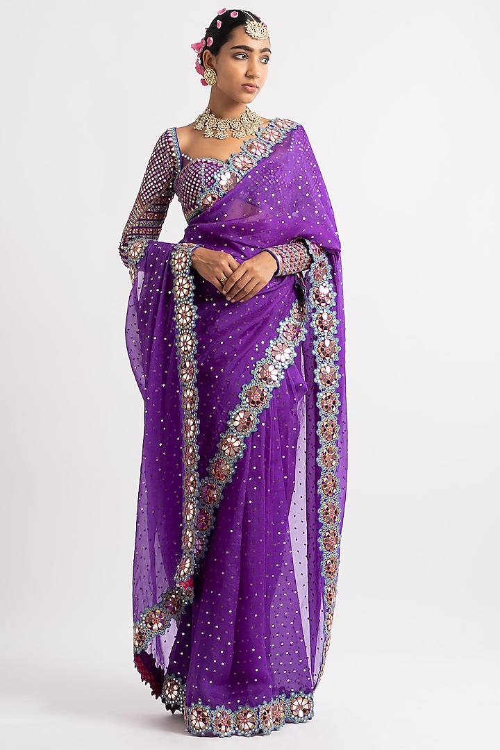 Purple Sequins Saree Set by Vvani By Vani Vats