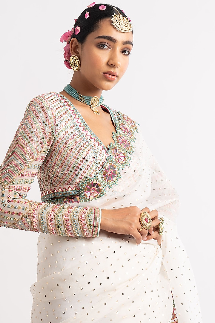 White Sequins Wedding Saree Set by Vvani By Vani Vats at Pernia's Pop Up Shop