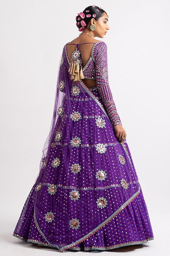 Purple Georgette Tiered Wedding Lehenga Set by Vvani By Vani Vats at Pernia's Pop Up Shop