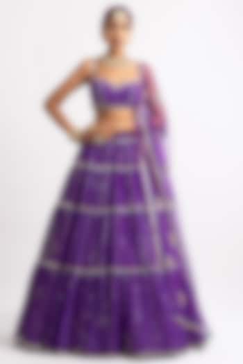 Purple Georgette Hand Embroidered Wedding Lehenga Set by Vvani By Vani Vats at Pernia's Pop Up Shop