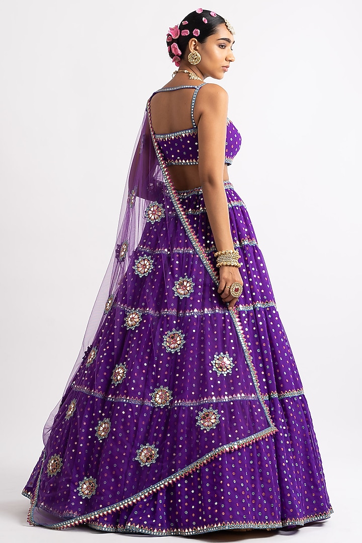 Purple Georgette Hand Embroidered Wedding Lehenga Set by Vvani By Vani Vats at Pernia's Pop Up Shop