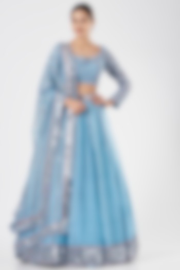Ice Blue Organza Embroidered Wedding Lehenga Set by Vvani By Vani Vats at Pernia's Pop Up Shop
