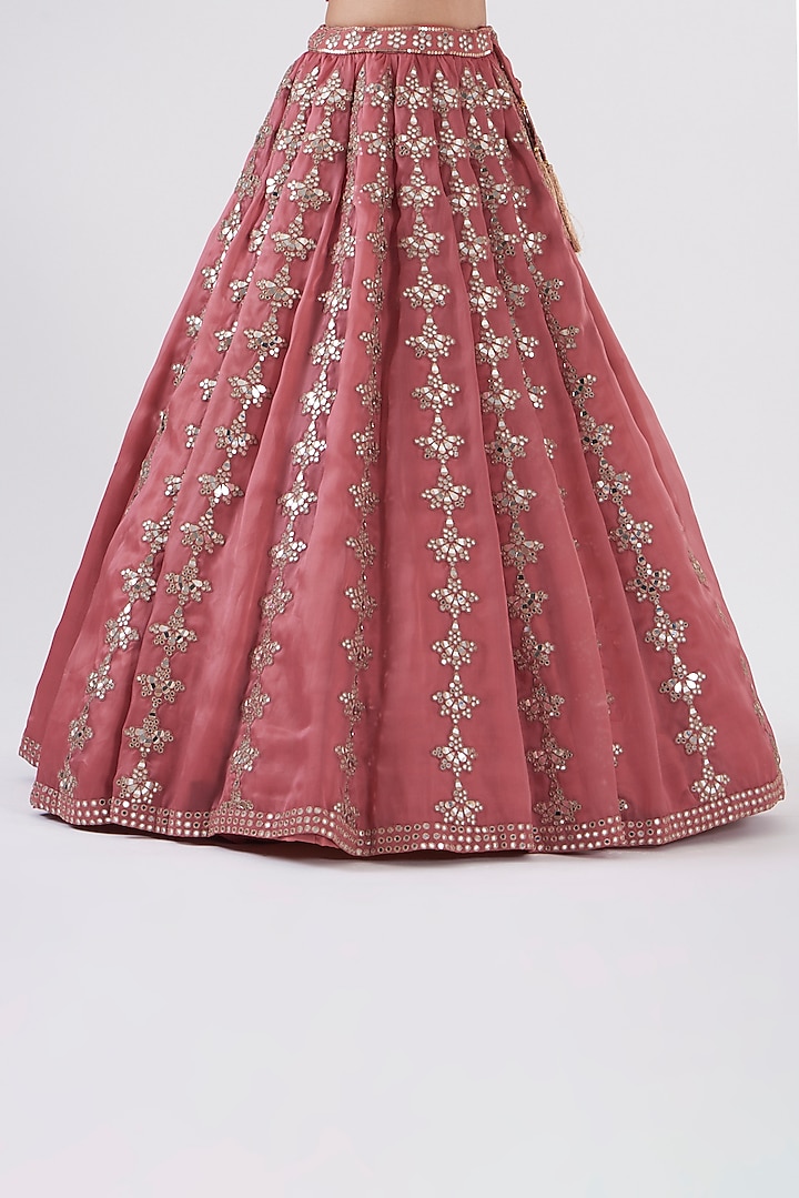 Pink Satin Organza Mirror Embroidered Bridal Lehenga Set by Vvani by Vani Vats at Pernia's Pop Up Shop