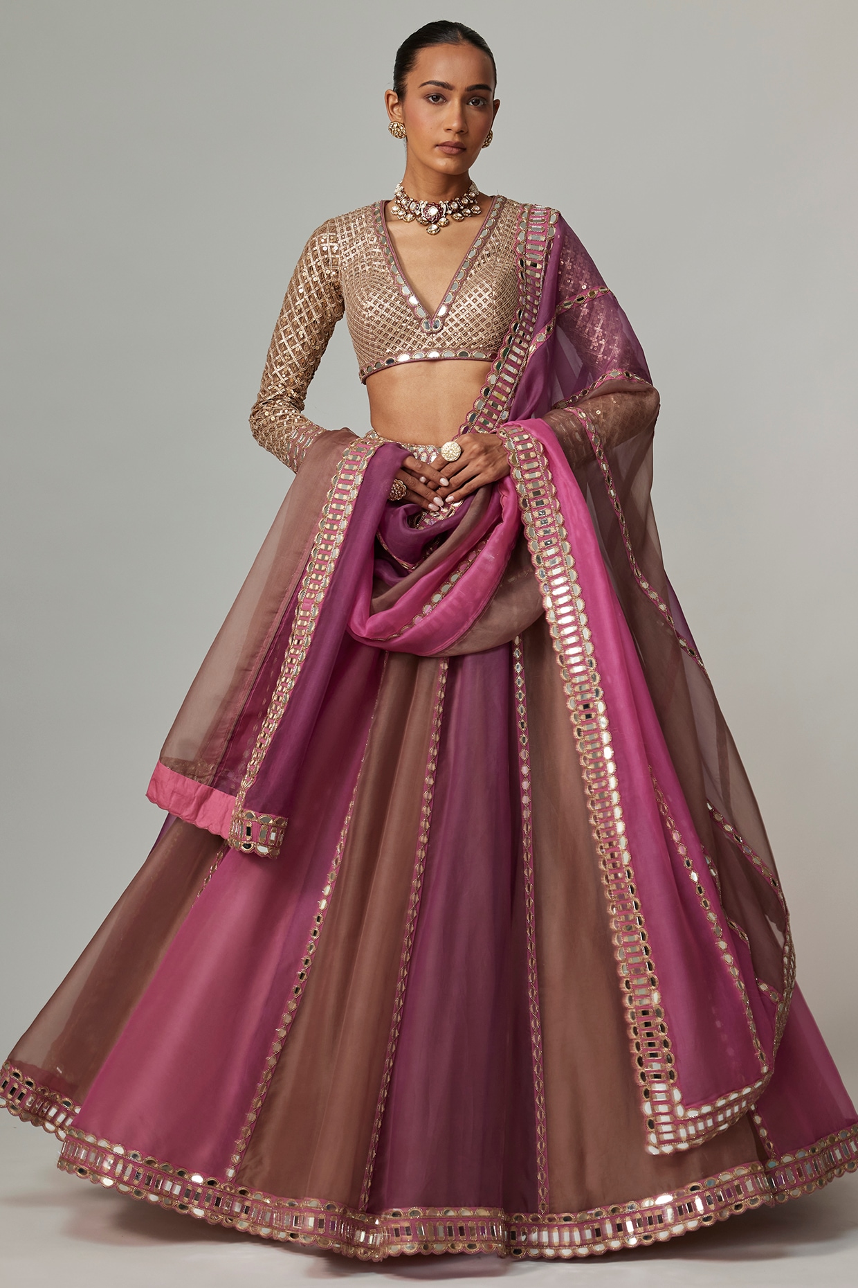 Vvani by Vani Vats Multi-Colored Organza Gota Embroidered Lehenga Set