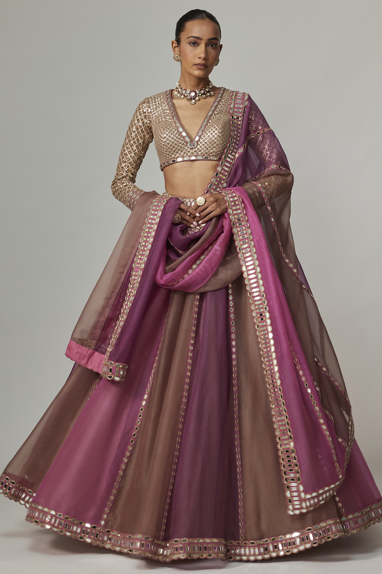 Multi-Colored Organza Gota Embroidered Wedding Lehenga Set by Vvani by Vani Vats at Pernia's Pop Up Shop