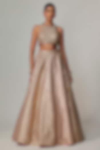 Deep Beige Georgette Gota Embroidered Wedding Lehenga Set by Vvani by Vani Vats at Pernia's Pop Up Shop