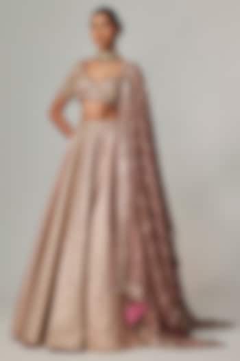 Deep Beige Georgette Gota Embroidered Wedding Lehenga Set by Vvani by Vani Vats at Pernia's Pop Up Shop