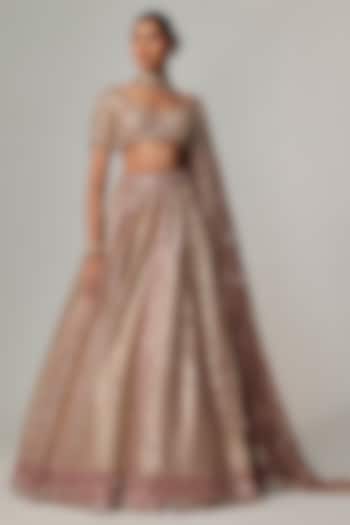 Deep Beige Georgette Gota Embroidered Bridal Lehenga Set by Vvani by Vani Vats at Pernia's Pop Up Shop
