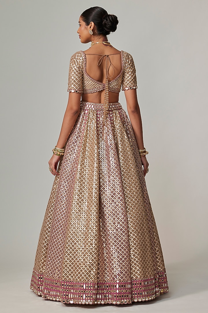 Deep Beige Georgette Gota Embroidered Bridal Lehenga Set by Vvani by Vani Vats at Pernia's Pop Up Shop